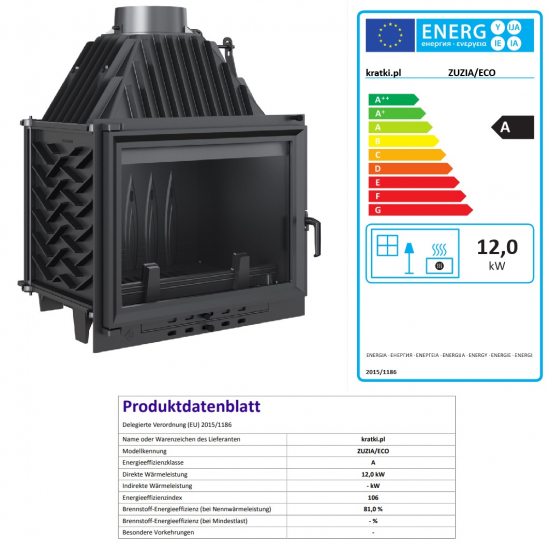 *EEK A Gusskamineinsatz Kratki ZUZIA ECO 12, raumluftunabh. + BISMSCHV II - 12kW