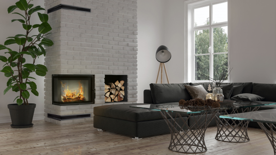 *EEK A+ Eck-Kamineinsatz Kratki LUCY/12/SLIM/L/BS mit Seitenglas links - 8kW