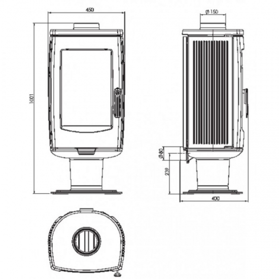 EEK A+ Design-Gusskaminofen Plamen Aria schwarz, raumluftunabhängig - 8kW