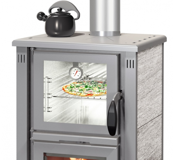 EEK A+ Kaminofen mit Backfach Pella SG mit Keramikverkleidung Specksteinoptik - 5,4kW