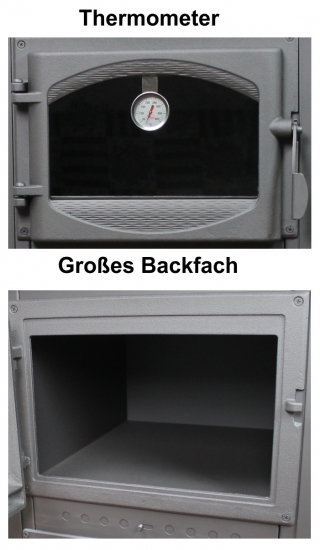 EEK A - Kaminofen mit Backfach und Herdplatte Cucina bordeaux - 9,7kW