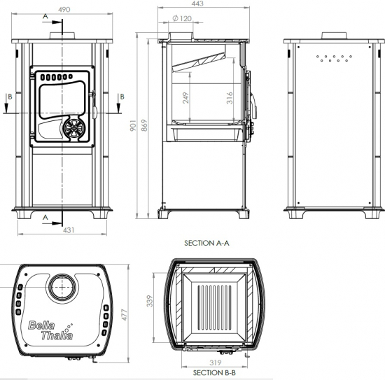 EEK A+ Kaminofen Bella creme mit Herdplatte - 5,4kW