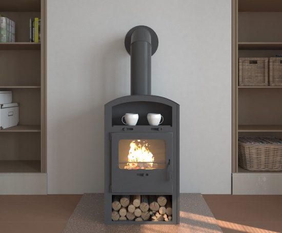 EEK A Kaminofen für Holz+Kohlefeuerung,  gussgrau – 6,6kW