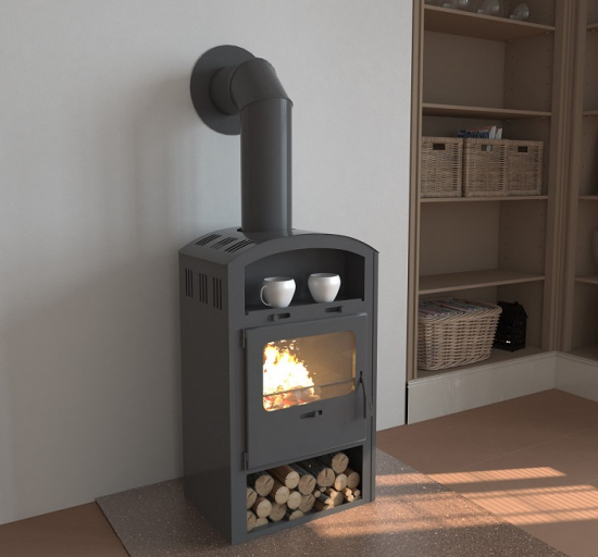 EEK A Kaminofen für Holz+Kohlefeuerung, schwarz – 6,6kW