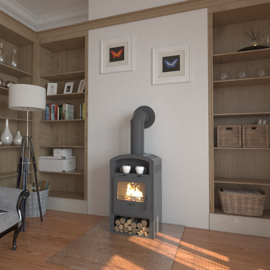 EEK A Kaminofen für Holz+Kohlefeuerung, schwarz – 6,6kW