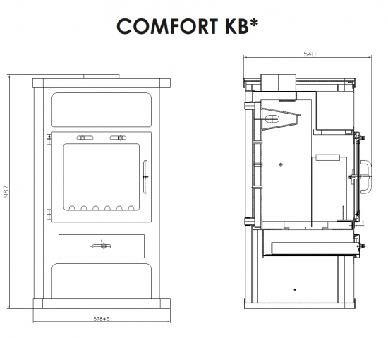 EEK A Wasserführender Kaminofen Victoria Comfort KB, schwarz mit Kachelverkleidung – 11kW
