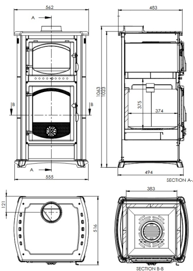 EEK A - Kaminofen mit Backfach und Herdplatte Cucina creme - 9,7kW