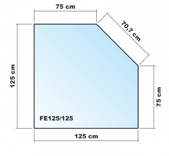 Fünfeck 125x125cm - Funkenschutzplatte Kaminbodenplatte Glasplatte