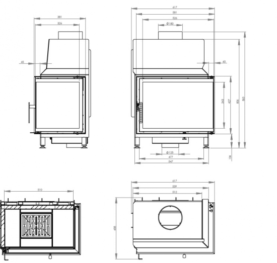 EEK A Eck-Kamineinsatz HITZE STMA54X39.R mit 8kW