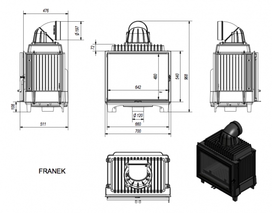 *EEK A+ - Gusskamineinsatz Kratki FRANEK 12 kW