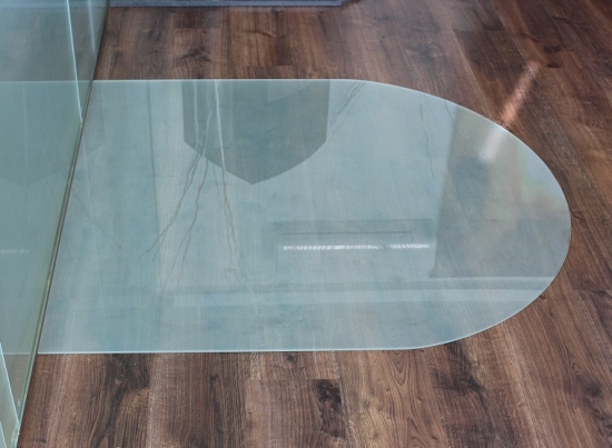 Rundbogen *Frosty* 100x110cm - Funkenschutzplatte Milchglas Kaminbodenplatte Glasplatte