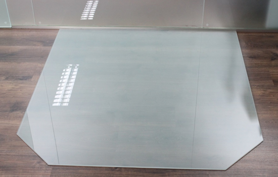 Sechseck *Frosty* 100x100cm - Funkenschutzplatte Milchglas Kaminbodenplatte Glasplatte