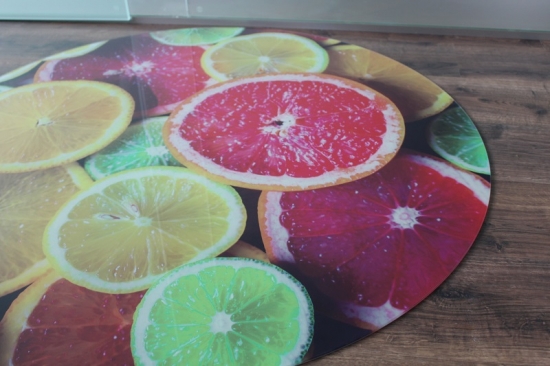 (Sofort lieferbar!) Kreis Motiv Zitrone 110x110cm - Funkenschutzplatte Kaminbodenplatte Glasplatte