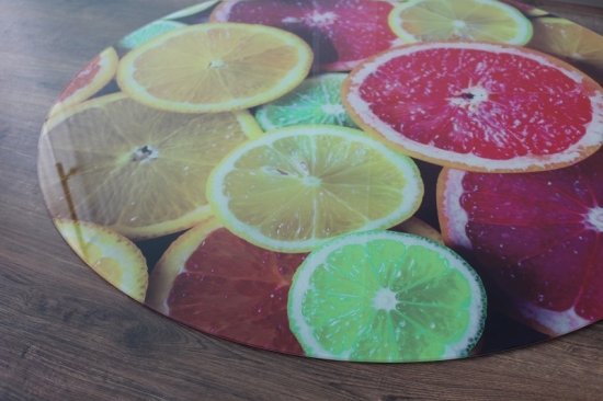 (Sofort lieferbar!) Kreis Motiv Zitrone 110x110cm - Funkenschutzplatte Kaminbodenplatte Glasplatte