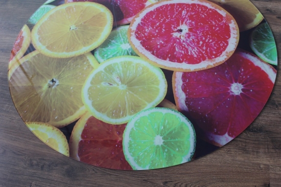 (Sofort lieferbar!) Kreis Motiv Zitrone 110x110cm - Funkenschutzplatte Kaminbodenplatte Glasplatte