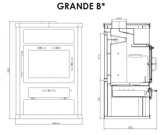 EEK A Wasserführender Kaminofen Victoria Grande B mit Kachelverkleidung – 14kW