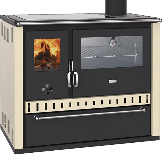 EEK A Premium-Küchenofen Holzherd GT creme !Cerankochfeld!+!Edelstahlbackfach!-Dauerbrandherd - 15kW