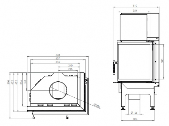 EEK A+ - Eck-Kamineinsatz HITZE Albero AL11R.H DECO Seitenglas rechts - 11kW