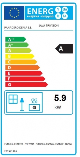 EEK A Kaminofen Panadero JAVA TRIVISION mit 3 Scheiben - 5,9 kW, raumluftunabh.