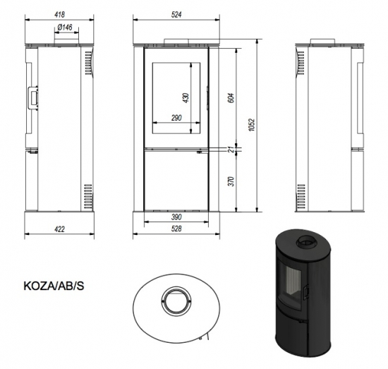 EEK A - Stahl-Kaminofen Kratki KOZA AB S - 8 kW