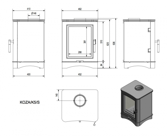 *EEK A - Kaminofen Kratki KOZA K5 S aus Stahl - 7 kW