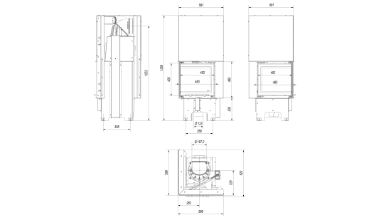 EEK A+ ECK-Kamineinsatz Kratki VNL/480/480 links, gleichschenklig mit Schiebetür - 8 kW