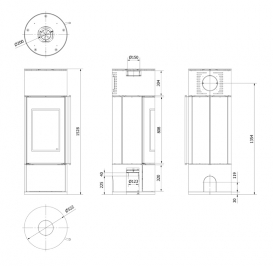 EEK A+ Runder Kaminofen KRATKI AMBLER - Ø 150 mit 7 kW