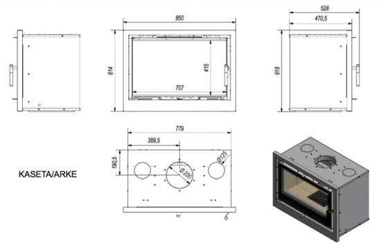 *EEK A - Kamineinsatz Kaminkassette Kratki Arke 12 mit 12 kW mit Warmluftgebläse