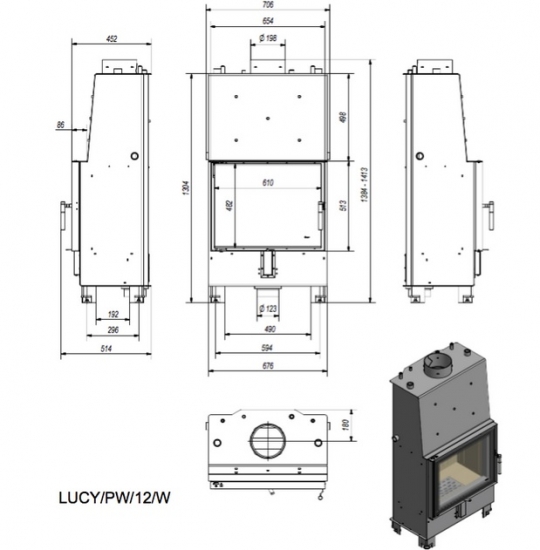 *EEK A+ - Wasserführender Kamineinsatz Kratki Lucy PW 12 mit 12 kW