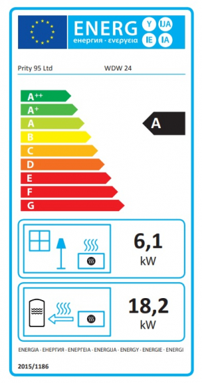 EEK A: Wasserführender Kaminofen PRITY WD W24 D, graphite - 24,3 kW +BIMSCHV II