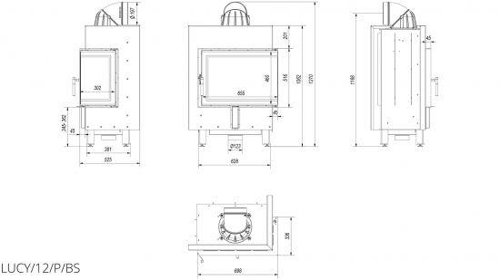 *EEK A - Eck-Kamineinsatz Kratki LUCY/12/P/BS mit Seitenglas rechts - 12kW