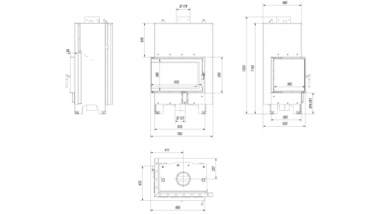 *EEK A+ - Eck-Wasserführender Kamineinsatz Kratki MBM 10 PW mit Seitenglas links - 12 kW