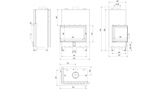 *EEK A+ Wasserführender Eck-Kamineinsatz Kratki MBO PW 15 links BS mit Klapptür - 15kW