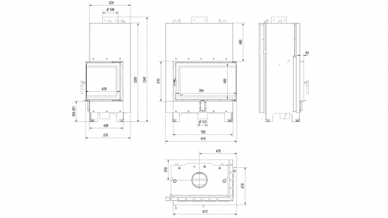 *EEK A+ Wasserführender Eck-Kamineinsatz Kratki MBO PW 15 rechts BS mit Klapptür - 15kW