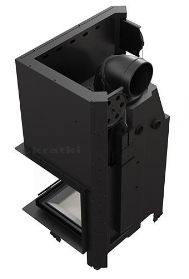 EEK A - Eck-Kamineinsatz Kratki MBZ 13 schwarze Acumotte mit Schiebetür, Seitenglas rechts - 13 kW