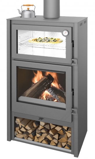 EEK A+ Kaminofen Modena mit XXL-Edelstahlbackfach, gussgrau - 7,4kW