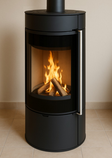 EEK A+ Runder Premium-Kaminofen Montreal, schwarz - 6,3 kW