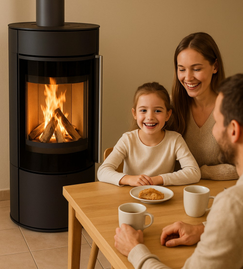 EEK A+ Runder Premium-Kaminofen Montreal, schwarz - 6,3 kW