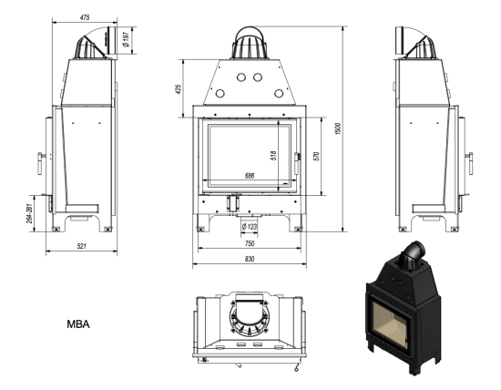 *EEK A - Kamineinsatz Kratki MBA 17 mit 17 kW
