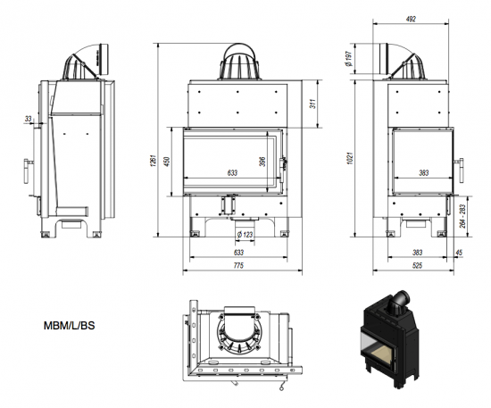 *EEK A - ECK-Kamineinsatz Kratki MBM 10 links BS mit 10 kW