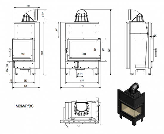 *EEK A - ECK-Kamineinsatz Kratki MBM 10 rechts BS mit 10 kW