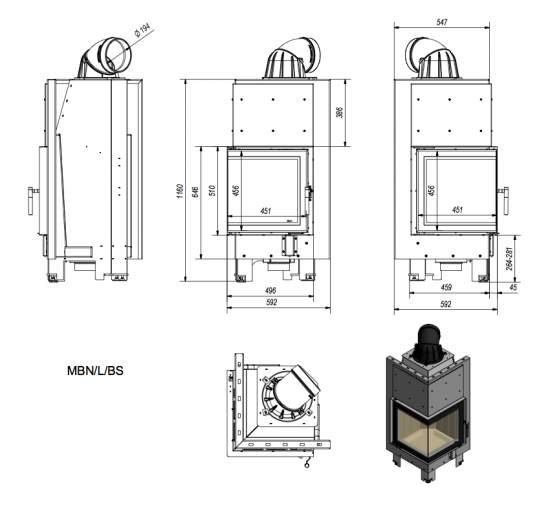 *EEK A - Eck-Kamineinsatz Kratki MBN/L/BS Schwenktür, links - 8 kW