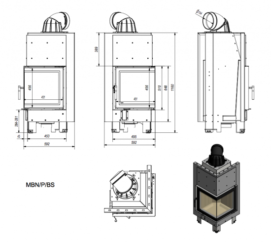 *EEK A - Eck-Kamineinsatz Kratki MBN/P/BS Schwenktür, rechts - 8 kW