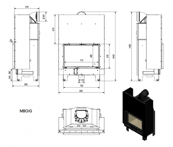 *EEK A+ - Kamineinsatz Kratki MBO/G 15 mit Schiebetür - 15 kW