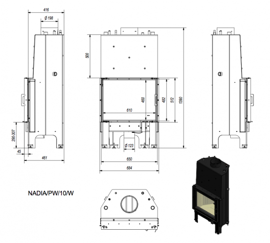 *EEK A+ - Wasserführender Kamineinsatz Kratki NADIA/PW/10/W - 12 kW