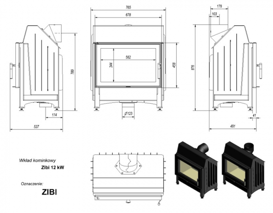 *EEK A Kamineinsatz Kratki ZIBI DECO rahmenlos - BIMSCHV II - 11kW
