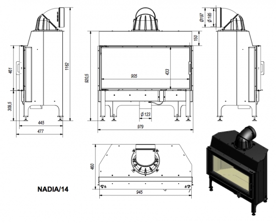 *EEK A - Kamineinsatz Kratki Nadia - 14 kW