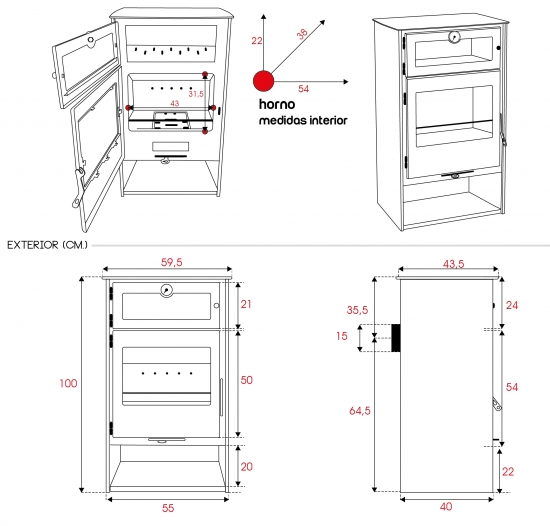 EEK A+ Kaminofen Juan Panadero NICE ECODESIGN mit Backfach - 8 kW Rauchrohr hinten