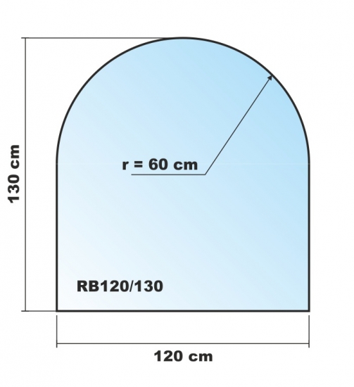 Rundbogen 120x130cm - Funkenschutzplatte Kaminbodenplatte Glasplatte