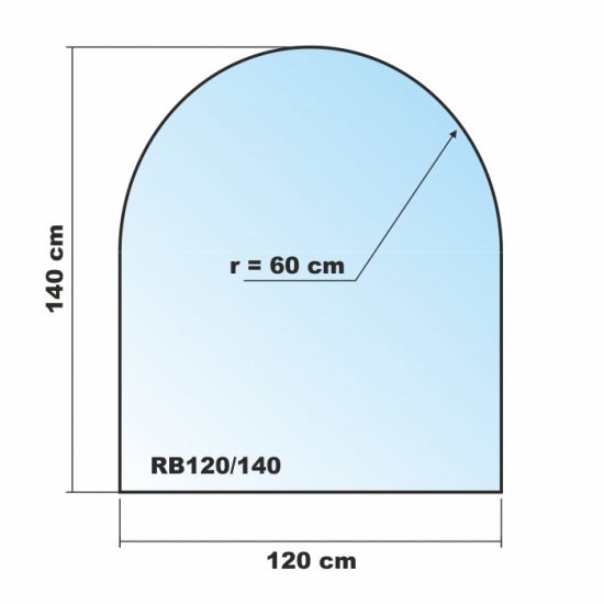 Rundbogen 120x140cm Glas schwarz - Funkenschutzplatte Kaminbodenplatte Glasplatte Kaminunterlage